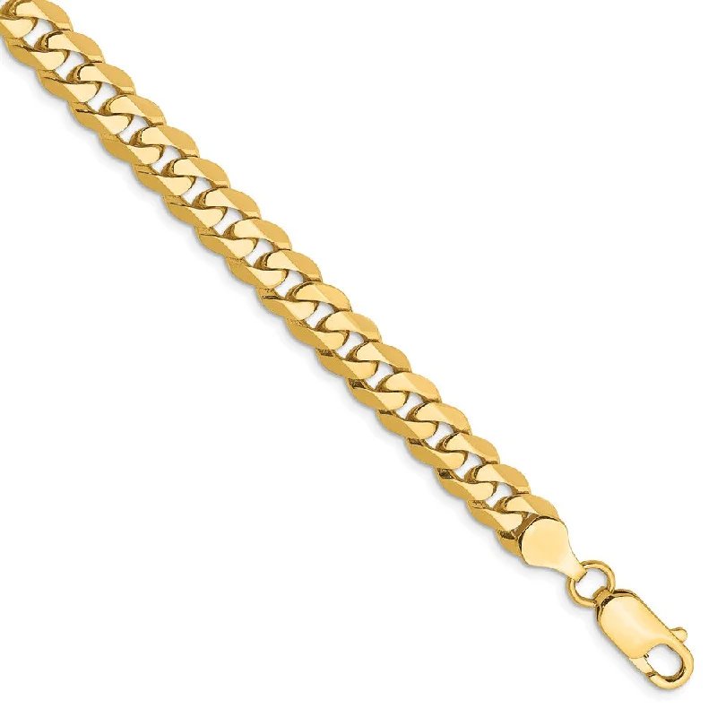 Men's 7.25mm 14K Yellow Gold Solid Flat Beveled Curb Chain Bracelet