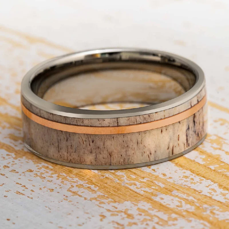 Antler Men's Wedding Band with Pinstripe