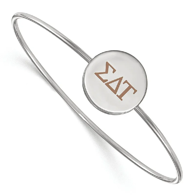 Sterling Silver Sigma Delta Tau Enamel Tan Greek Letter Bangle - 7 in.