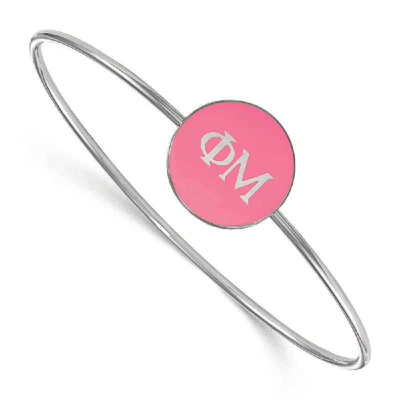 Sterling Silver Phi Mu Pink Enamel Greek Bangle - 7 in.