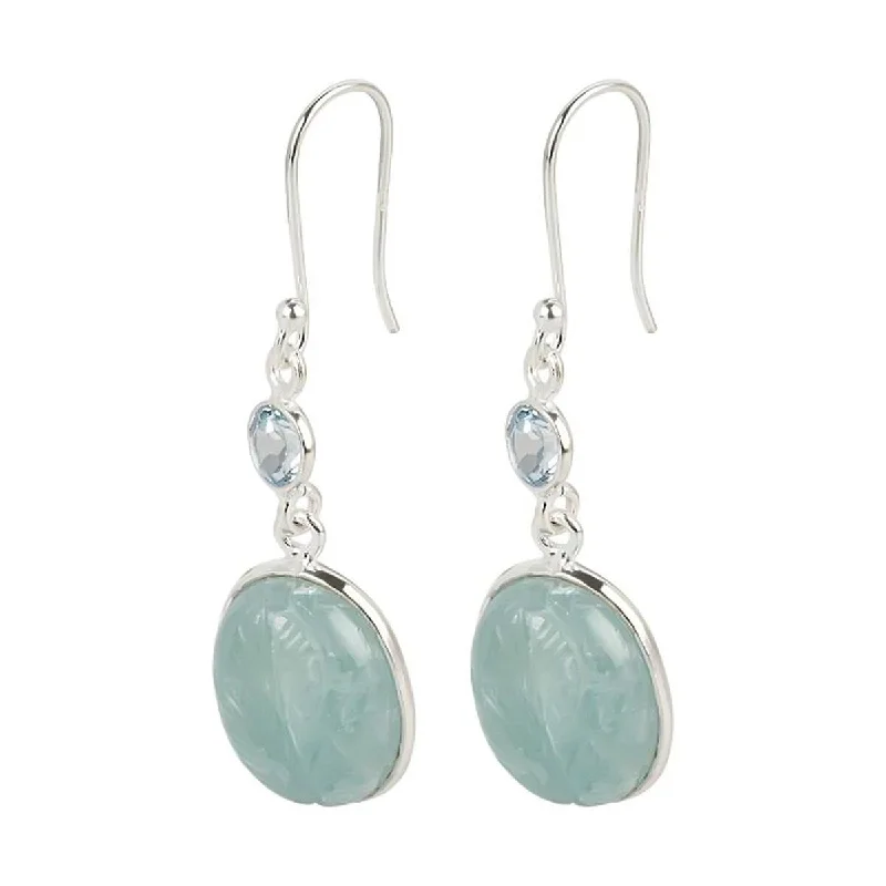 925 Sterling Silver Aquamarine And Sky Blue Topaz Earrings