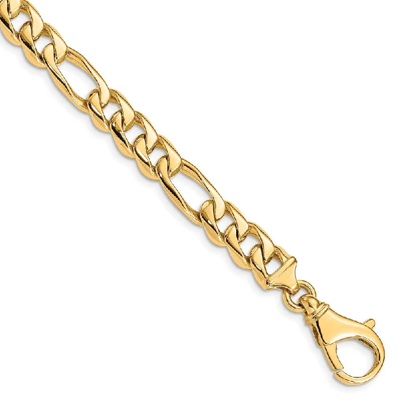 Men's 8.5mm 14K Yellow Gold Solid Flat Figaro Chain Bracelet, 8 Inch