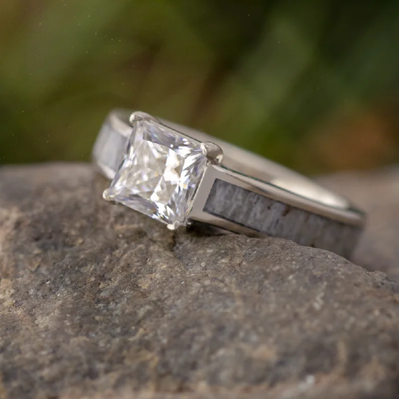 Antler Engagement Ring with Princess Cut Stone