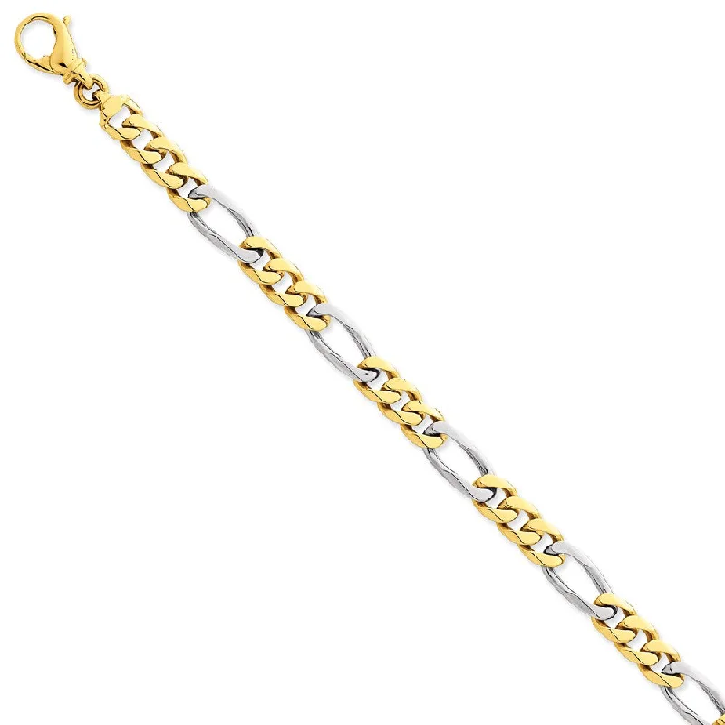 Men's 14k Yellow & White Gold 7.85mm Figaro Chain Bracelet