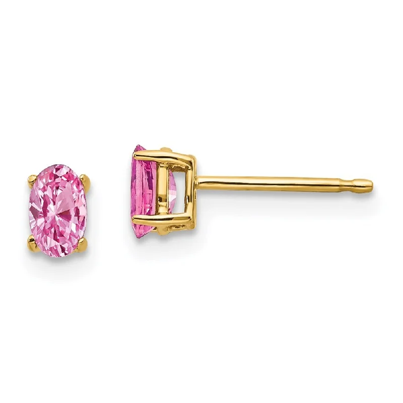 14k Yellow Gold Pink Gemstone Earrings (L-5 mm, W-3 mm)