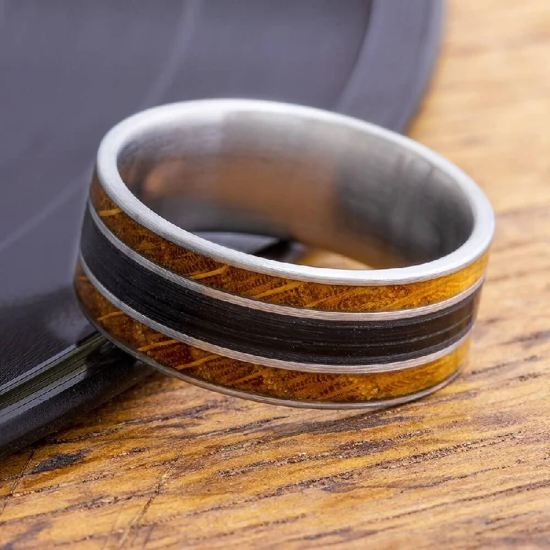 Men's Vinyl Record Ring with Whiskey Barrel Wood