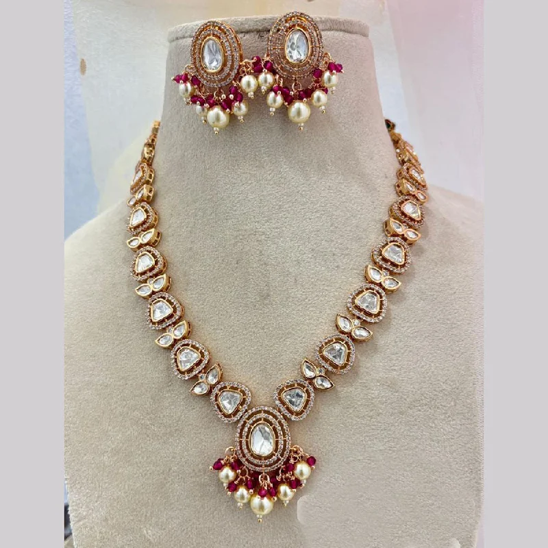 Jewel Addiction Copper Gold Plated Polki Kundan Stone Beads Necklace Set