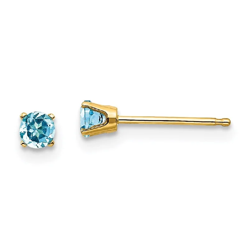 14k Yellow Gold December Blue Gemstone Stud Earrings (L-3 mm, W-3 mm)