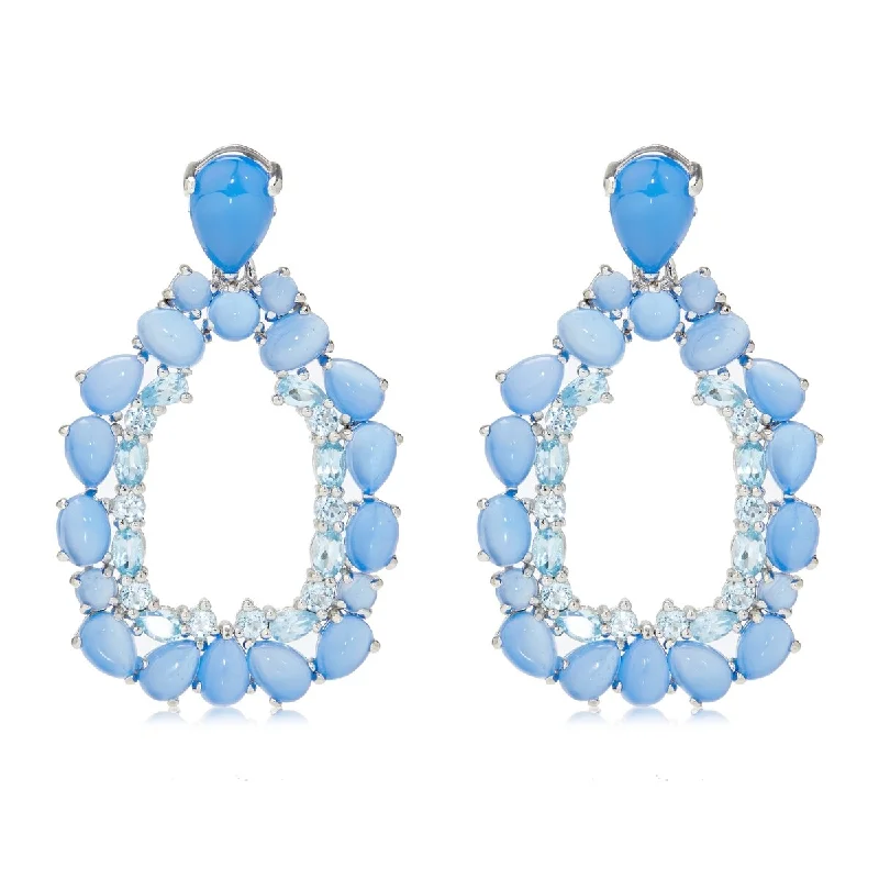 Dallas Prince Sterling Silver 2" Chalcedony & White Topaz Teardrop Earrings. Collection: Dallas Rocks