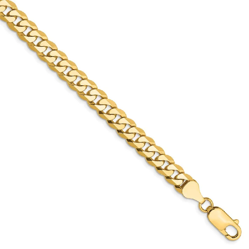 Men's 6.25mm 14K Yellow Gold Solid Flat Beveled Curb Chain Bracelet