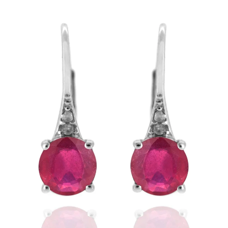 925 Sterling Silver Glass Filled Ruby Dangle Earrings