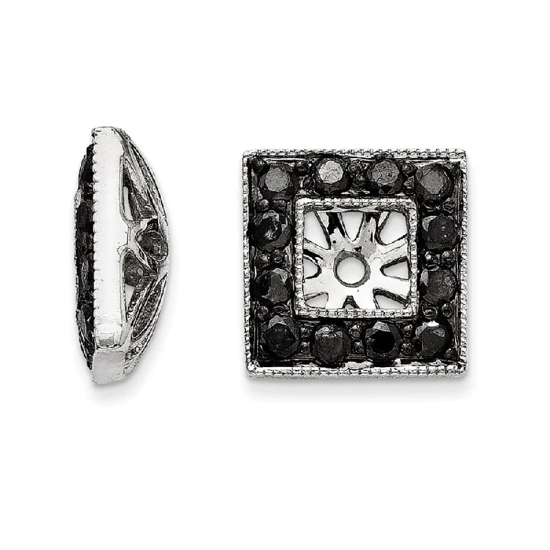 14k White Gold Black Diamond Square Jacket Earrings (L-11 mm, W-11 mm)