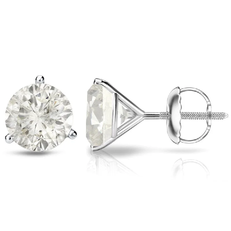 Auriya 1 to 2 carat TW Certified 3-Prong Martini Round Diamond Stud Earrings 18k Gold (H-I, SI1-SI2) - H-I, SI1-SI2