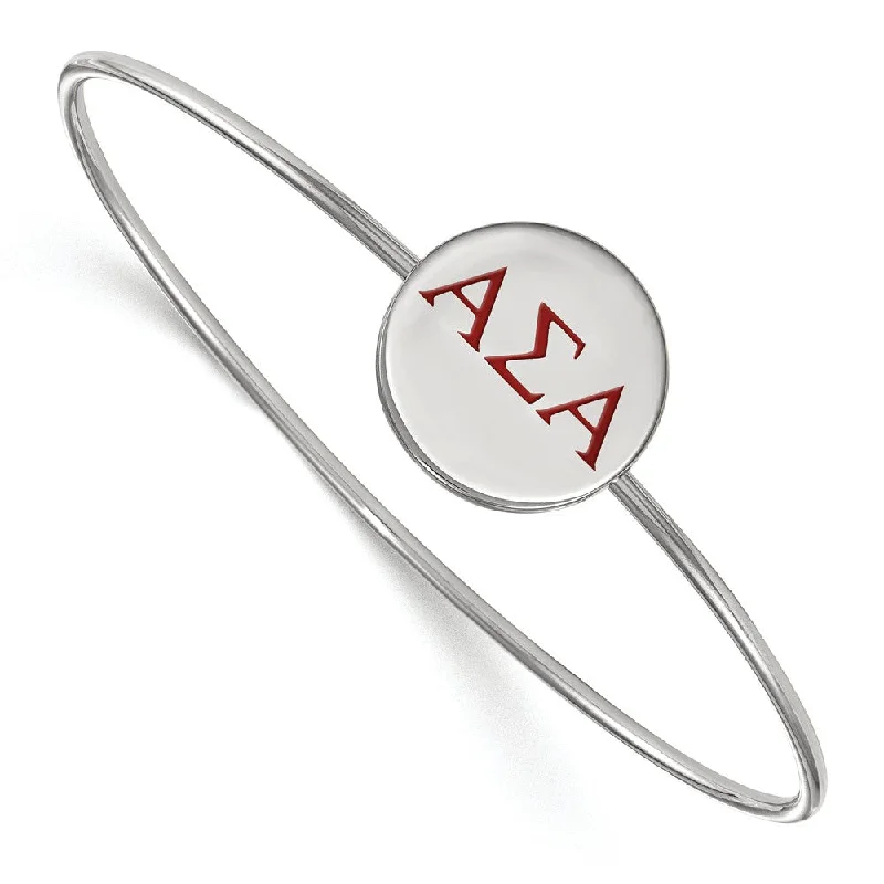 Sterling Silver Alpha Sigma Alpha Enamel Greek Letters Bangle - 6 in.