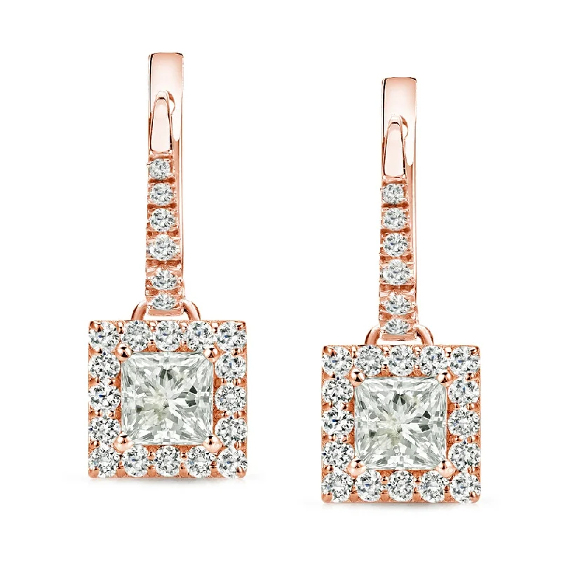 Auriya 3/4ctw Princess-cut Halo Diamond Dangle Earrings 14k Rose Gold (I-J, I1-2)