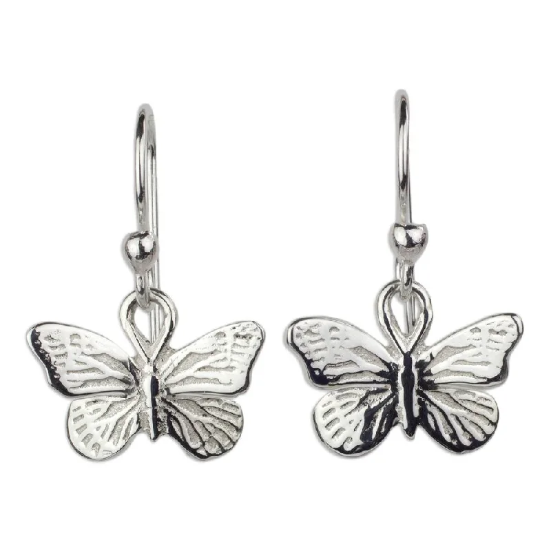 Handmade Sterling Silver 'Monarch Butterfly' Earrings (Mexico) - 0.8*0.6