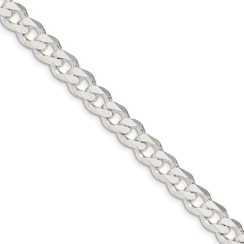 Men's 9mm, Sterling Silver Solid Flat Curb Chain Bracelet