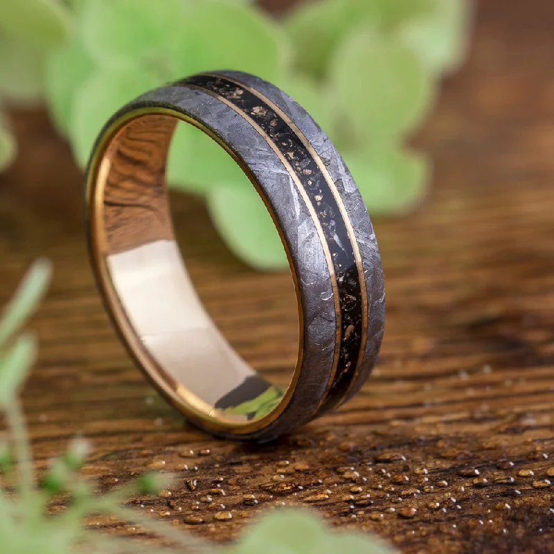 Meteorite Men's Wedding Band With Black Stardust