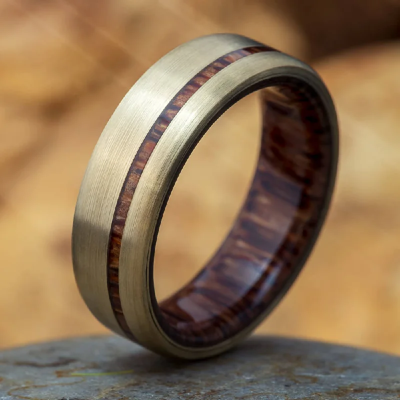 Solid Gold Wedding Band with Bocote Wood