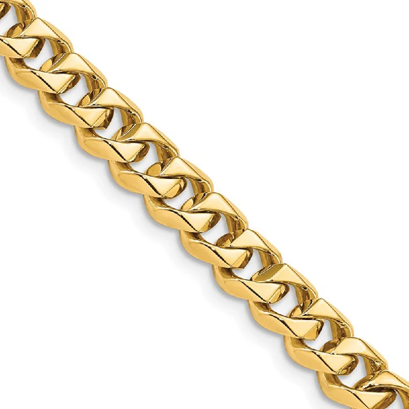 7mm 14K Yellow Gold Solid Classic Curb Chain Bracelet, 8 Inch