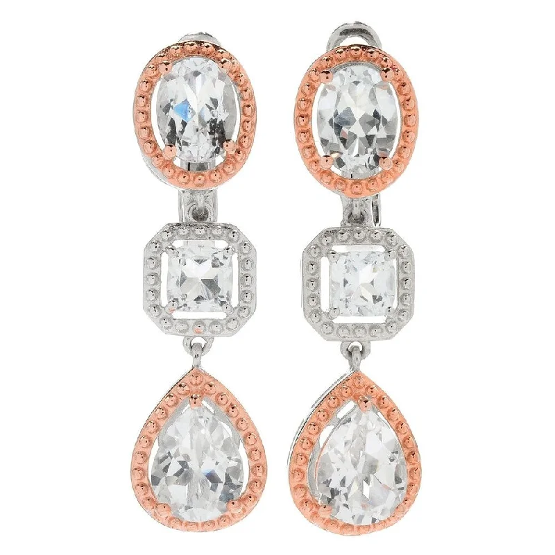 Sterling Silver Two-tone 1.5" 7.50ctw White Topaz Drop Earrings