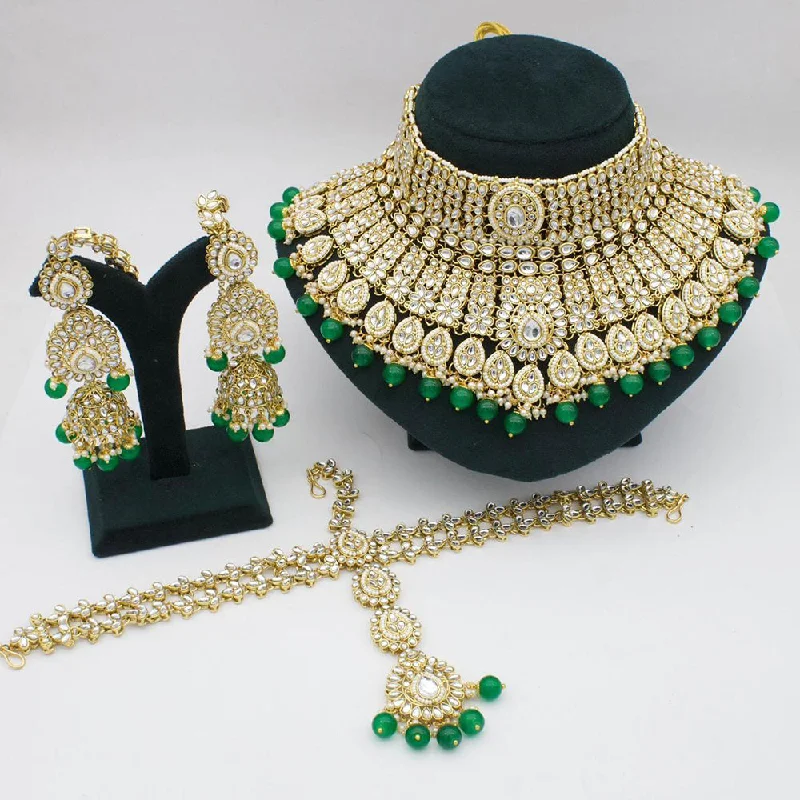 India Art Gold Plated Kundan Stone And Beads Choker Necklace Set