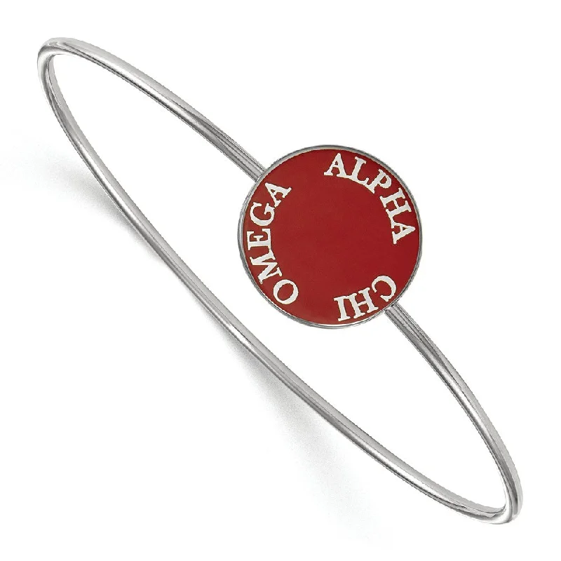 Sterling Silver Alpha Chi Omega Enamel Disc Bangle - 8 in.