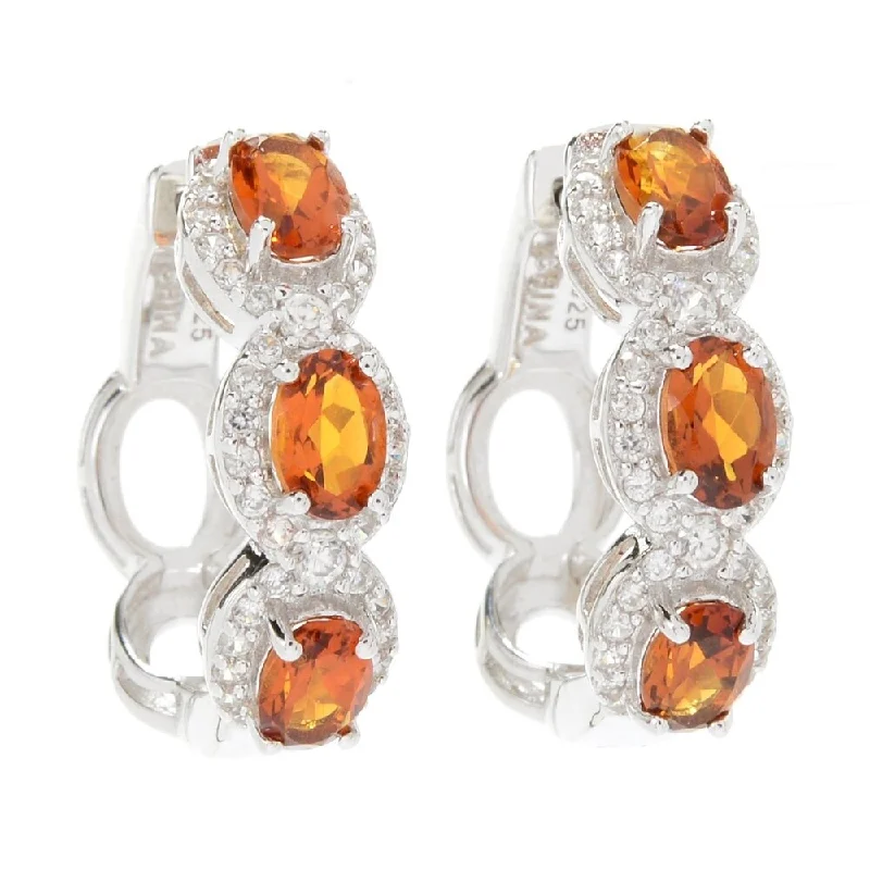 Sterling Silver Madeira Citrine Halo Clicker Back Earrings - Orange