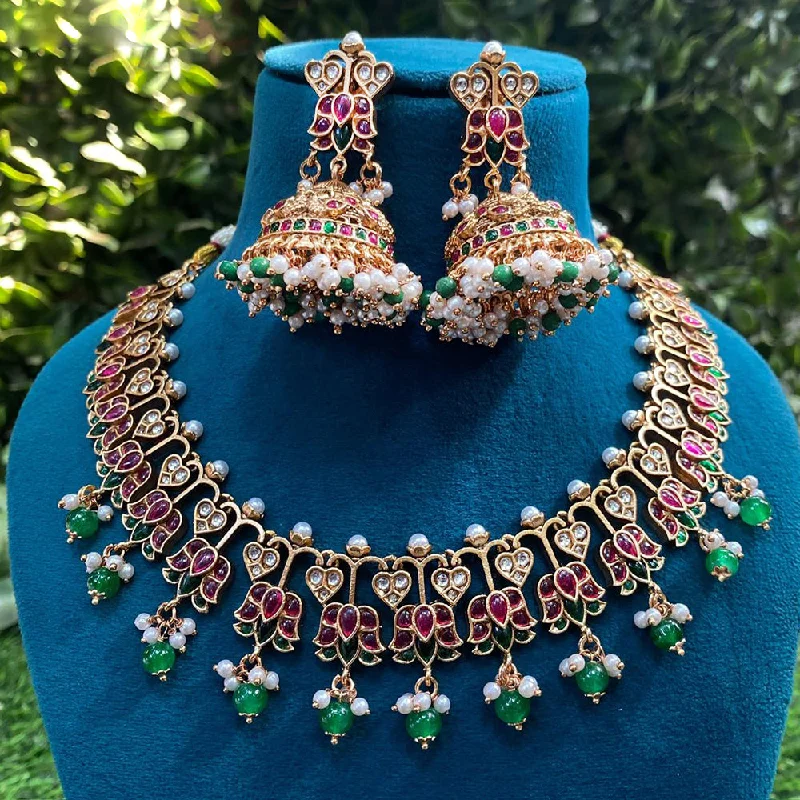 Royal Kundan Jewellery Gold Plated Pota Stone And Pearls Necklace Set