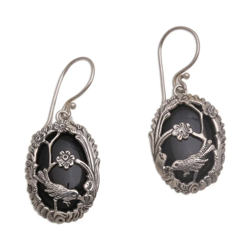 NOVICA Avian Curiosity, Onyx dangle earrings - 1.5*0.7