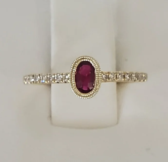 14kt Yellow Gold Bezel Set Ruby and Diamond Ring