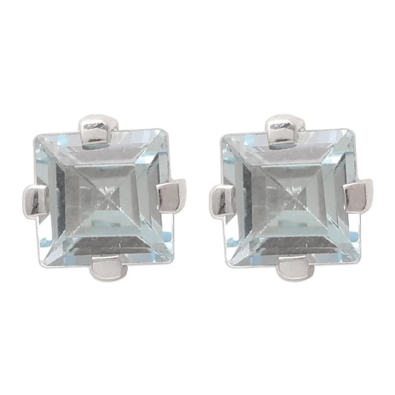 NOVICA India Charm, Blue topaz stud earrings - 0.3*0.3