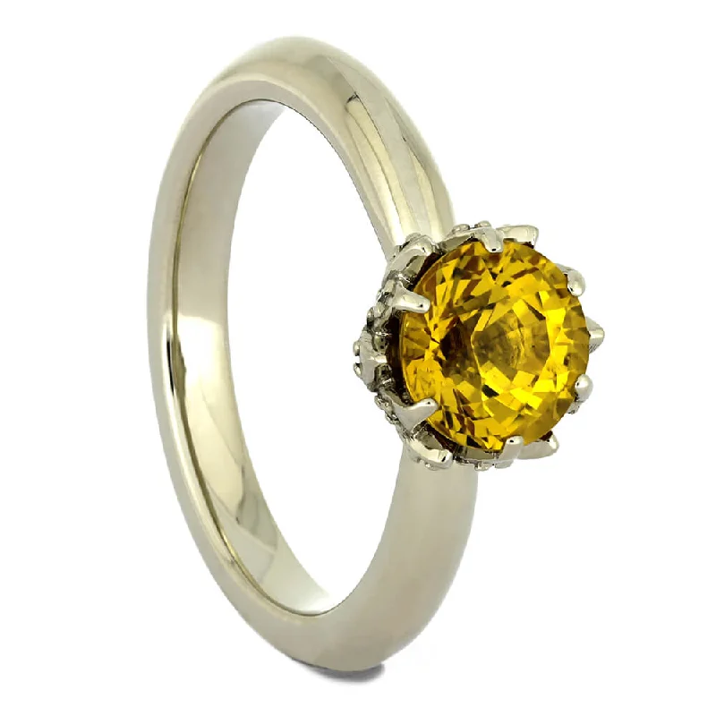 Yellow Sapphire Lotus Engagement Ring in White Gold