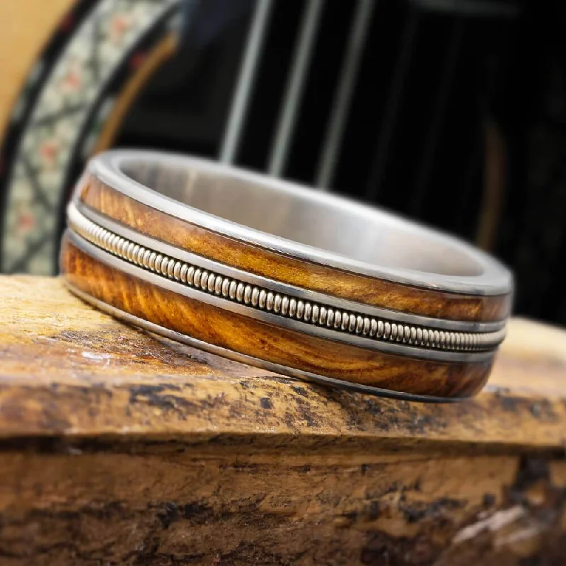 Whiskey Oak Wood and Guitar String Ring for Musicians