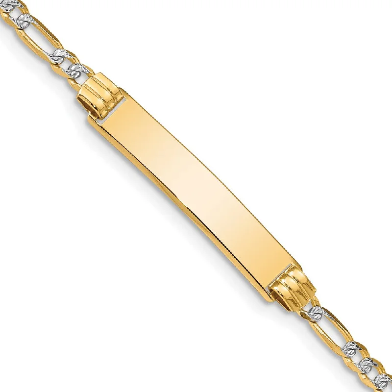 14k Yellow Gold and Rhodium Pave Figaro I.D. Bracelet 7 Inch