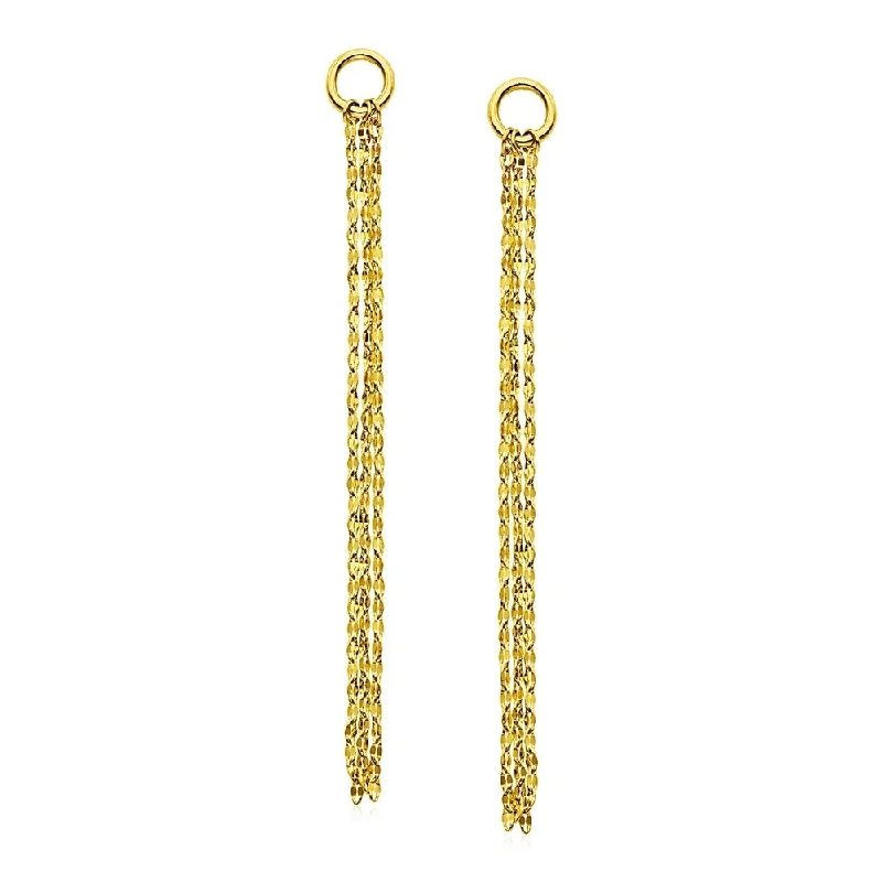 14k Yellow Gold Post Earrings with Texture Chain Dangles