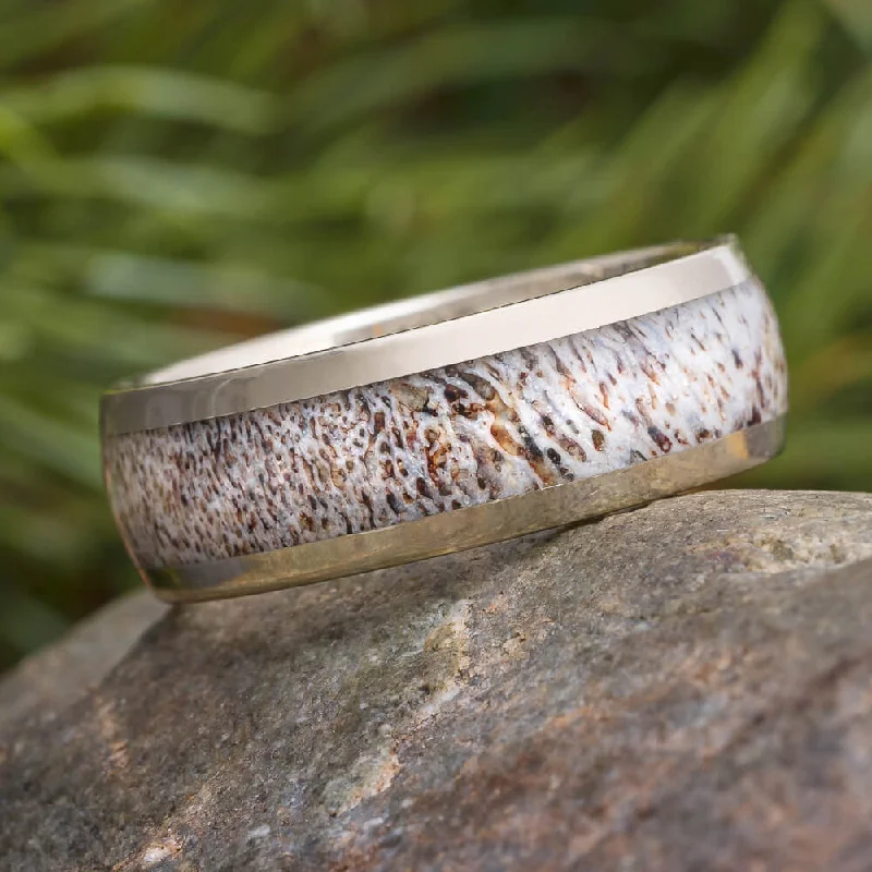 Polished Gold Ring With Deer Antler Inlay