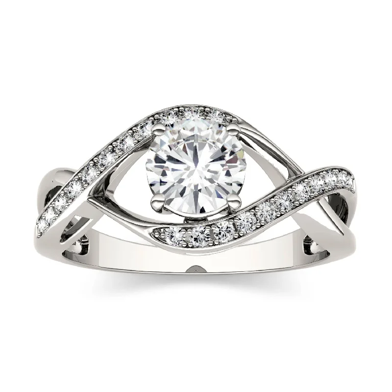 Charles & Colvard 6mm Moissanite Swirl Solitaire Ring in White Gold