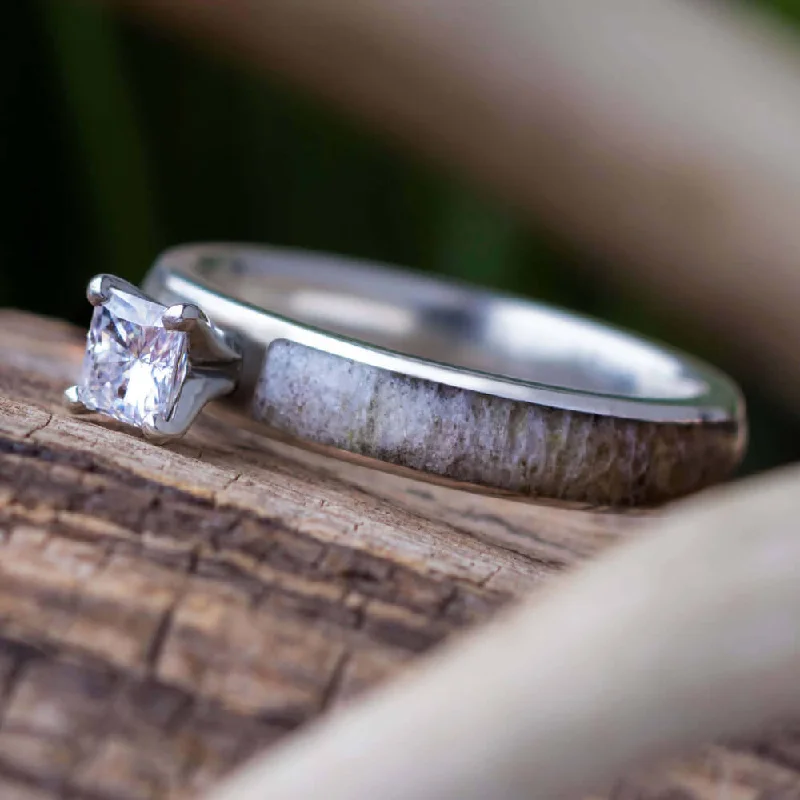 Deer Antler Engagement Ring With Princess Cut Moissanite