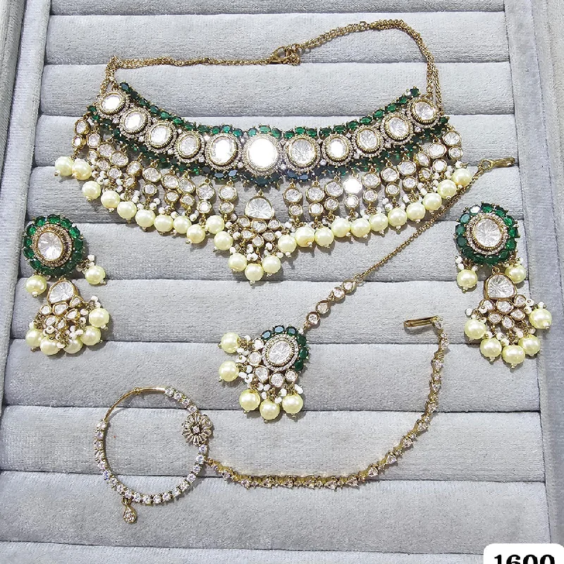 JCM Gold Plated Polki Kundan Stone And Beads Necklace Set