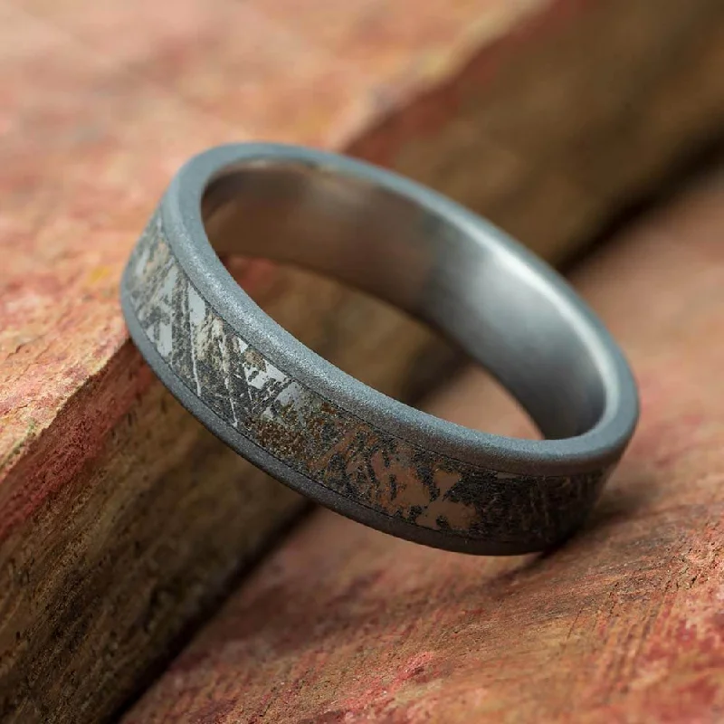 Sandblasted Mimetic Meteorite Ring On Titanium