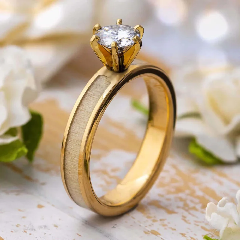 Moissanite Solitaire Engagement Ring with Aspen Wood