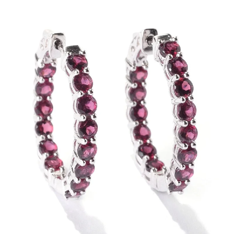 Sterling Silver 1.25-inch Rhodolite Inside-out Oval Hoop Earrings