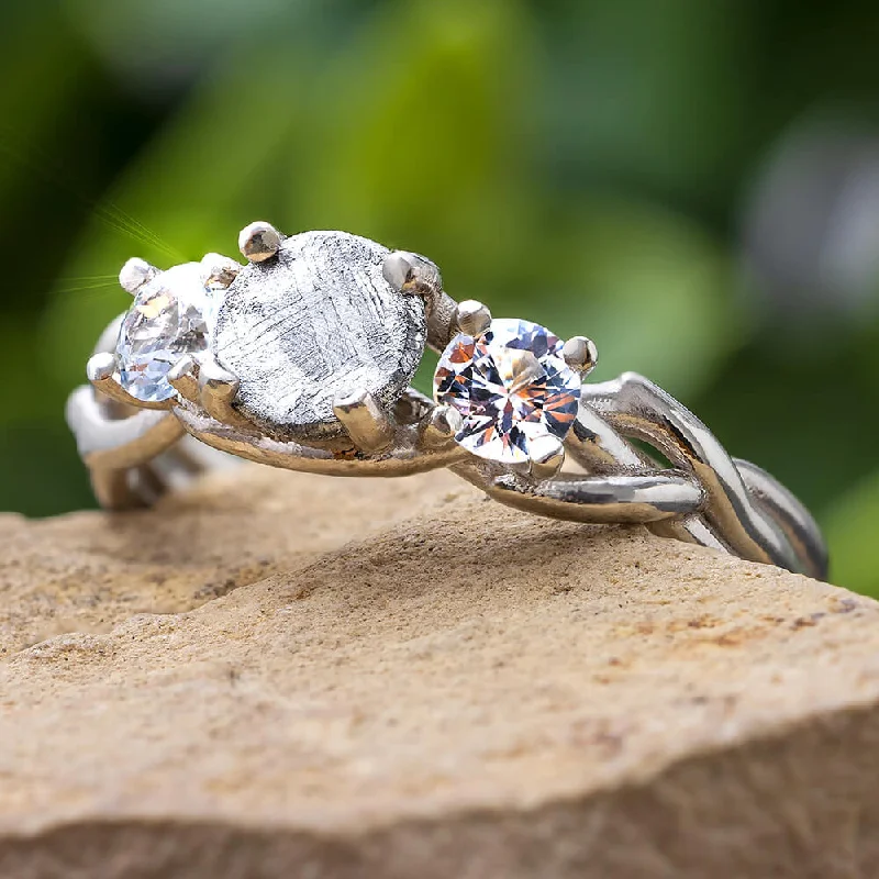 Diamond & Meteorite Stone Engagement Ring