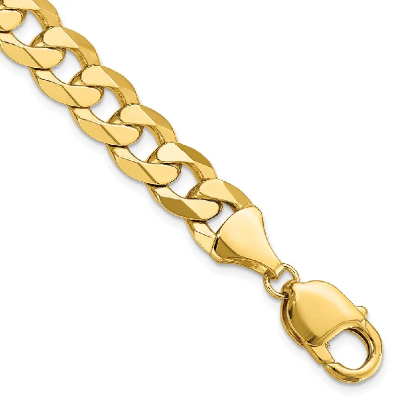 9.5mm 14k Yellow Gold Beveled Curb Chain Bracelet