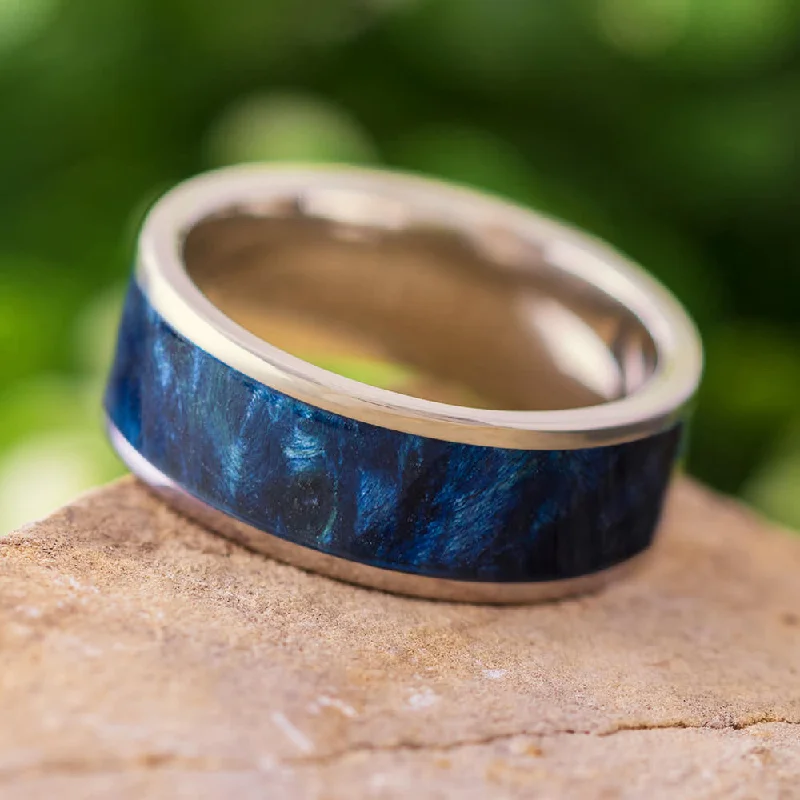 Blue Wood Wedding Band in Solid Gold