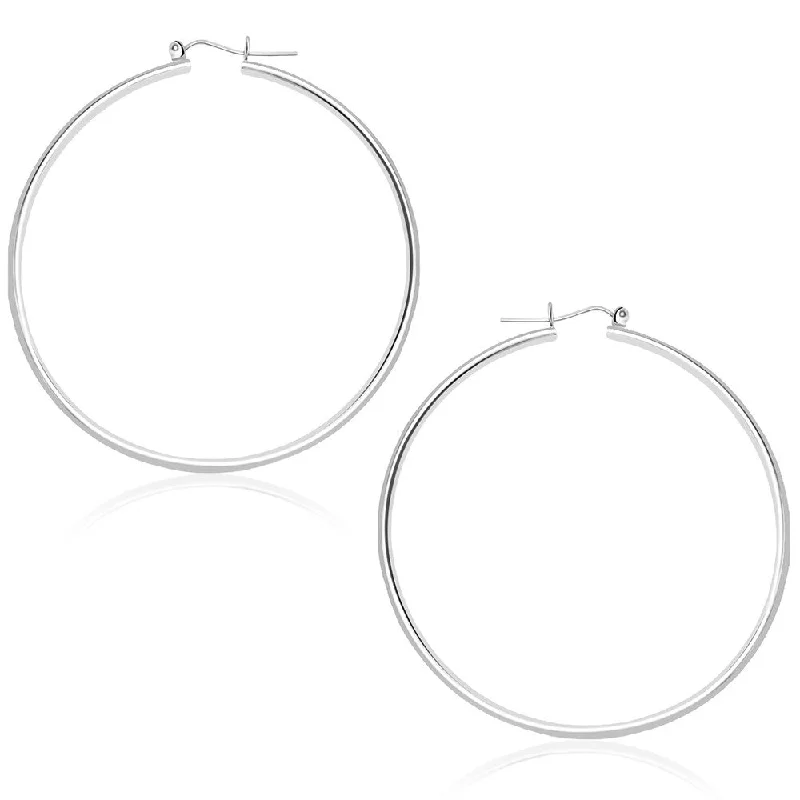 14k White Gold Polished Hoop Earrings (45 mm)