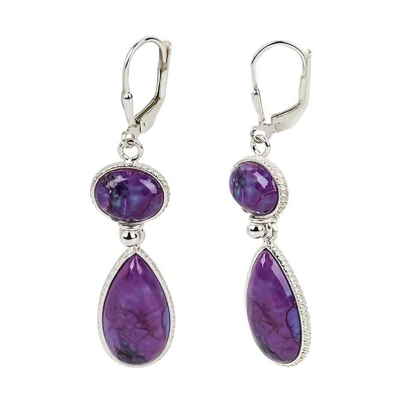 925 Sterling Silver Purple Mohave Turquoise Drop & Dangle Earrings