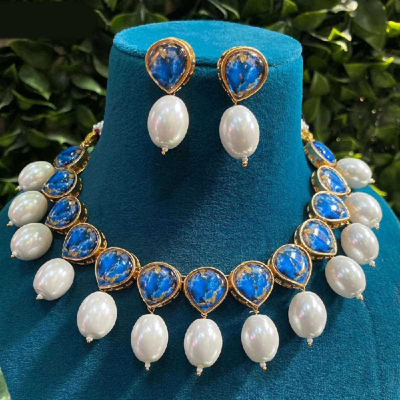 Royal Kundan Jewellery Gold Plated Druzy Stone And Pearls Necklace Set