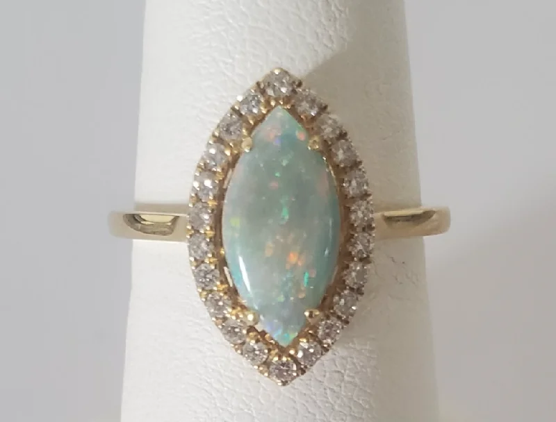 14kt Yellow Gold Marquise Opal and Diamond Ring